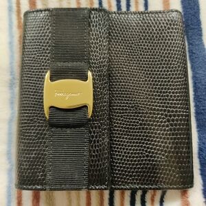 Salvatore Ferragamo Black Textured Leather Card Holder